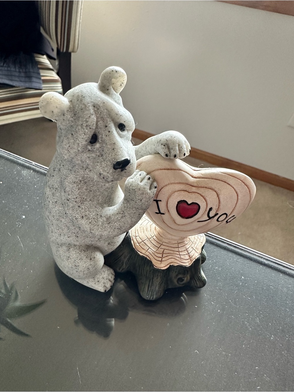 I Love You Bear Figurine - White & Pink Decorative Home Art